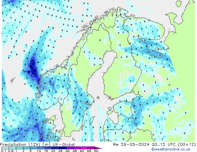 Precipitación (12h) UK-Global mié 29.05.2024 12 UTC