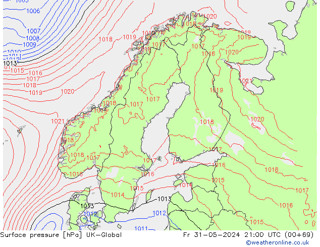 Presión superficial UK-Global vie 31.05.2024 21 UTC