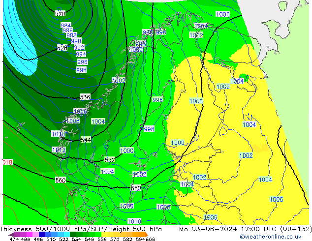 Thck 500-1000hPa UK-Global  03.06.2024 12 UTC