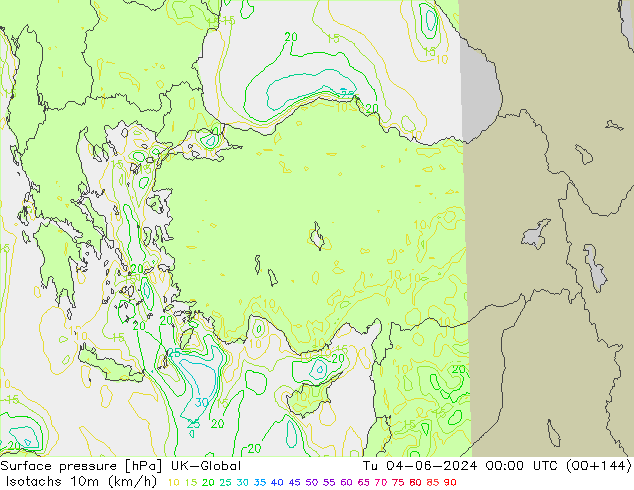 Isotachs (kph) UK-Global Tu 04.06.2024 00 UTC