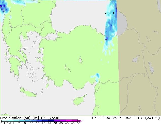 Precipitation (6h) UK-Global So 01.06.2024 00 UTC