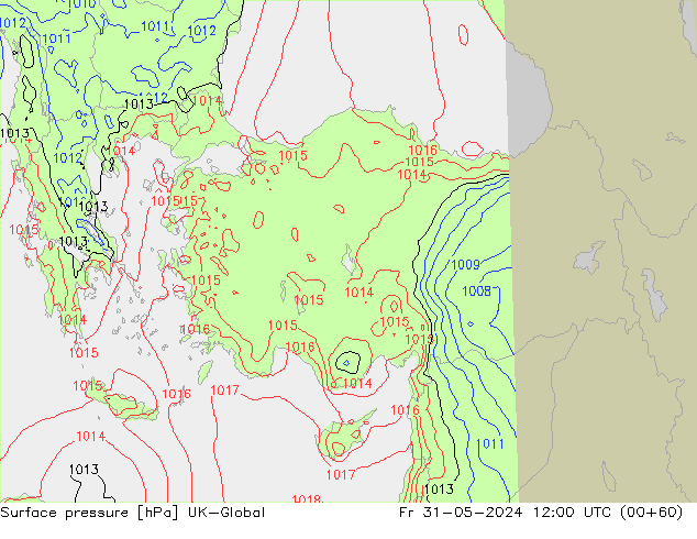 Atmosférický tlak UK-Global Pá 31.05.2024 12 UTC