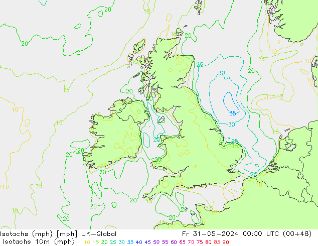 Isotachs (mph) UK-Global Pá 31.05.2024 00 UTC