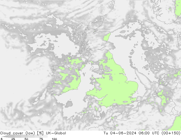 Bewolking (Laag) UK-Global di 04.06.2024 06 UTC