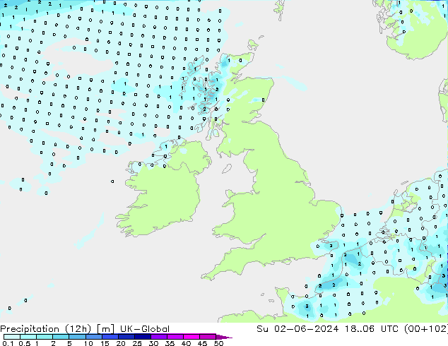 Précipitation (12h) UK-Global dim 02.06.2024 06 UTC