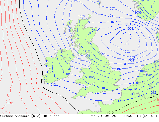 Surface pressure UK-Global We 29.05.2024 09 UTC