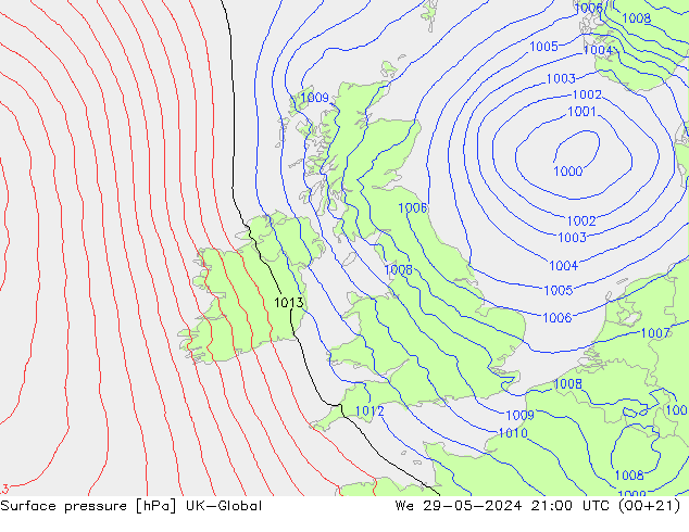 Atmosférický tlak UK-Global St 29.05.2024 21 UTC