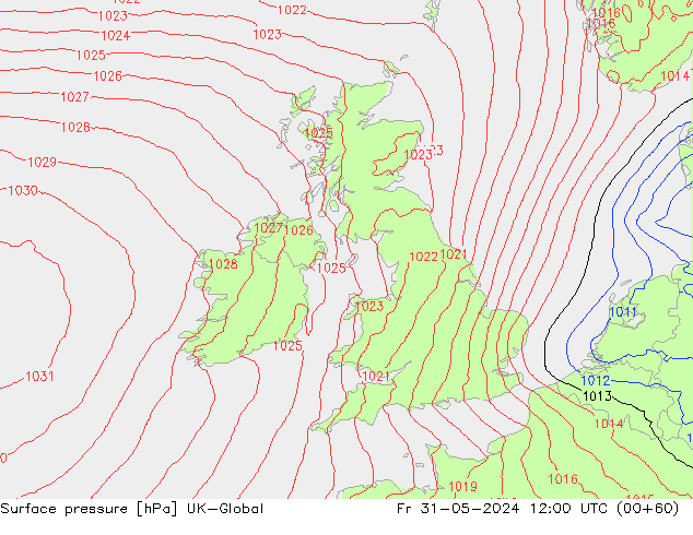 Surface pressure UK-Global Fr 31.05.2024 12 UTC