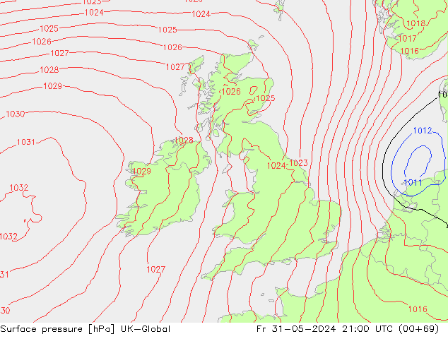 Presión superficial UK-Global vie 31.05.2024 21 UTC