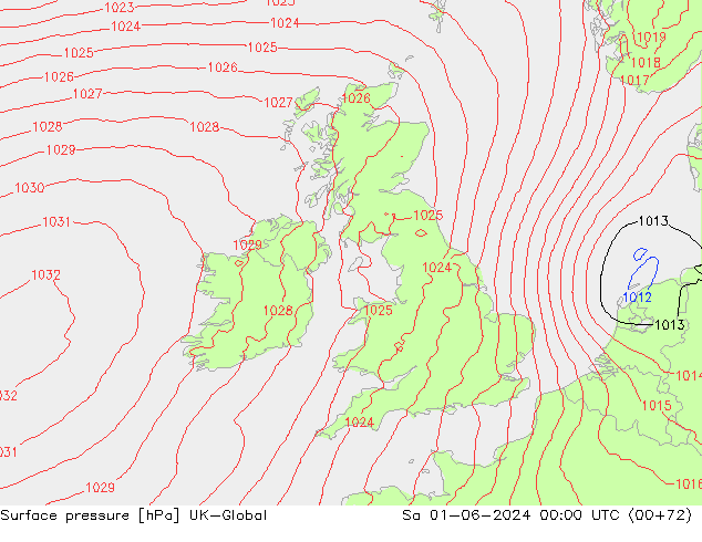 Atmosférický tlak UK-Global So 01.06.2024 00 UTC