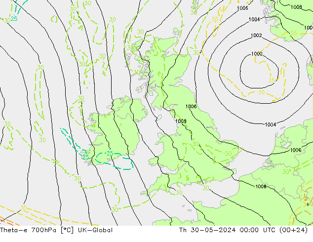 Theta-e 700hPa UK-Global do 30.05.2024 00 UTC