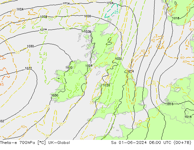 Theta-e 700hPa UK-Global Sa 01.06.2024 06 UTC