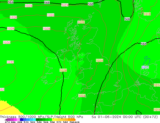 500-1000 hPa Kalınlığı UK-Global Cts 01.06.2024 00 UTC