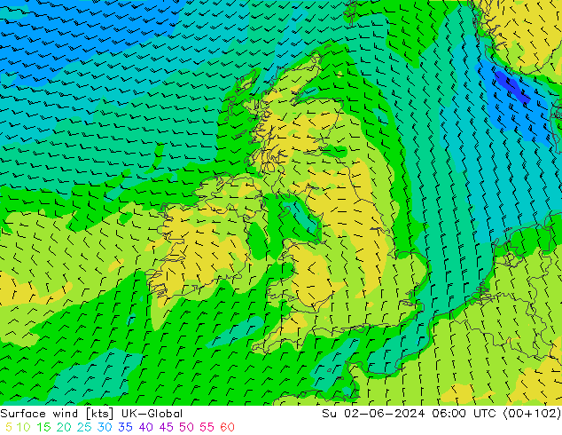 Surface wind UK-Global Ne 02.06.2024 06 UTC