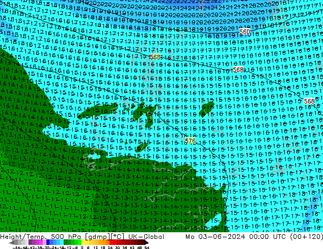 Height/Temp. 500 hPa UK-Global  03.06.2024 00 UTC