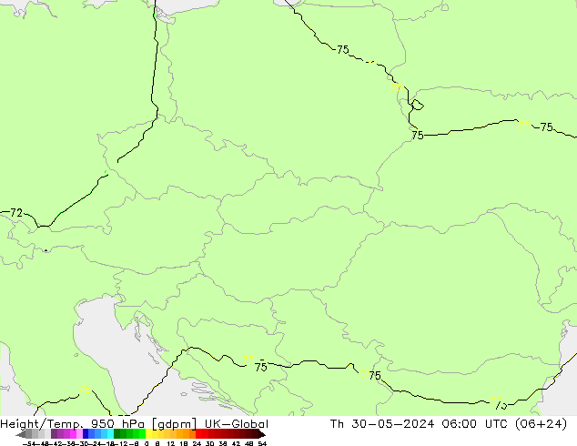 Height/Temp. 950 hPa UK-Global gio 30.05.2024 06 UTC