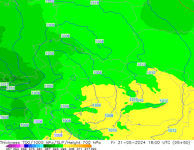 700-1000 hPa Kalınlığı UK-Global Cu 31.05.2024 18 UTC