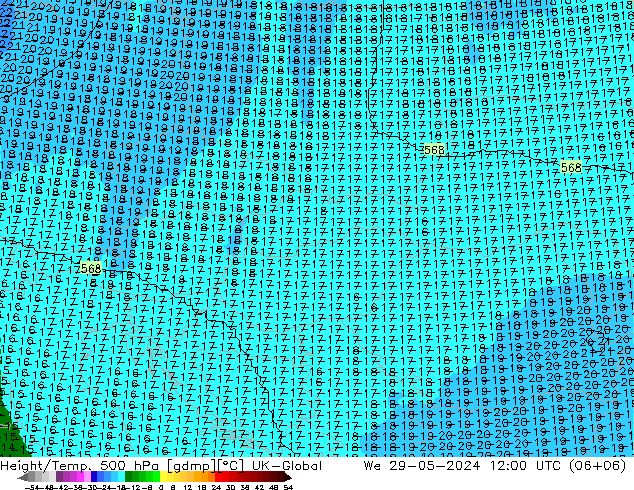 Height/Temp. 500 hPa UK-Global St 29.05.2024 12 UTC