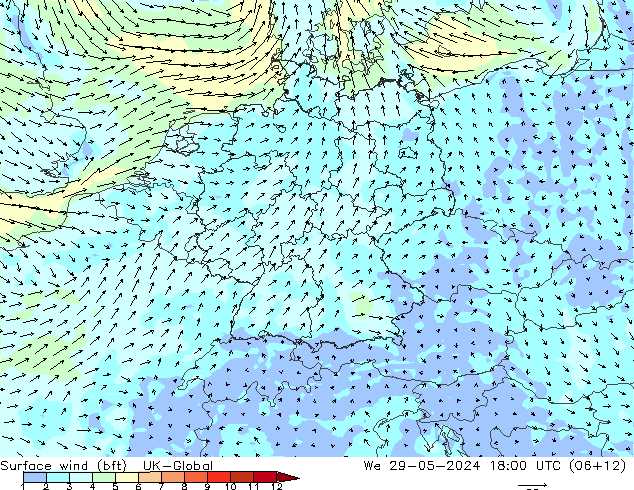 Surface wind (bft) UK-Global We 29.05.2024 18 UTC