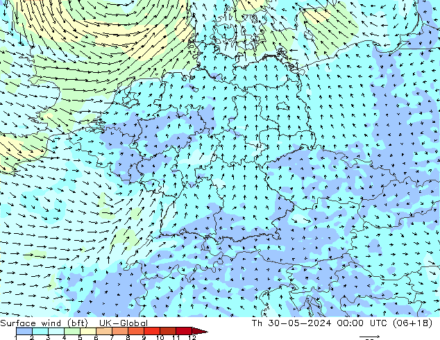 Rüzgar 10 m (bft) UK-Global Per 30.05.2024 00 UTC