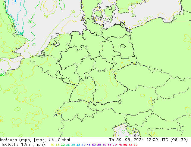 Izotacha (mph) UK-Global czw. 30.05.2024 12 UTC