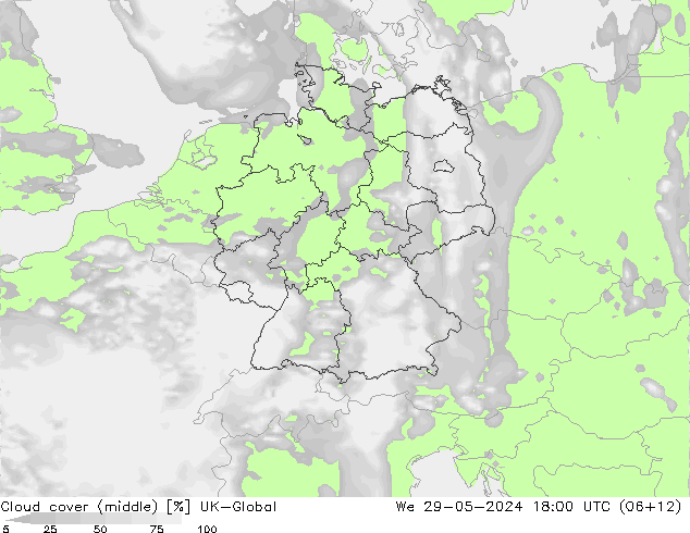 Cloud cover (middle) UK-Global We 29.05.2024 18 UTC