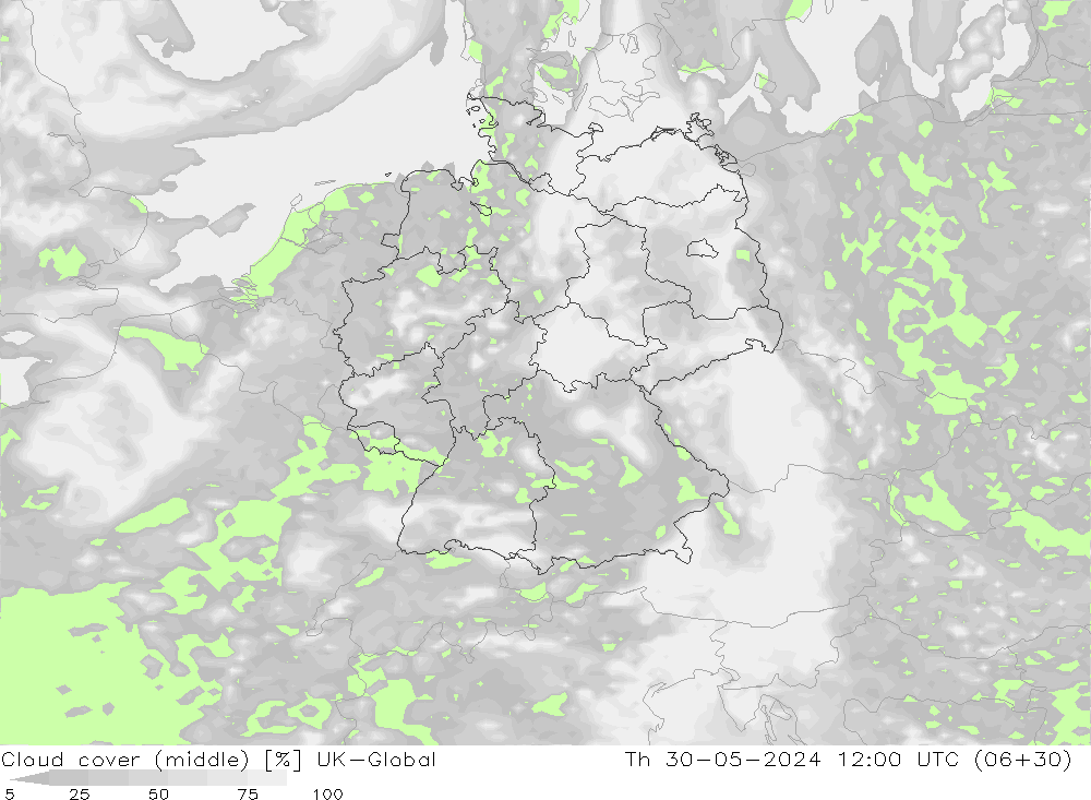 Cloud cover (middle) UK-Global Th 30.05.2024 12 UTC