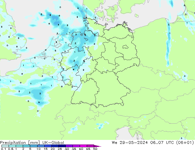 降水 UK-Global 星期三 29.05.2024 07 UTC