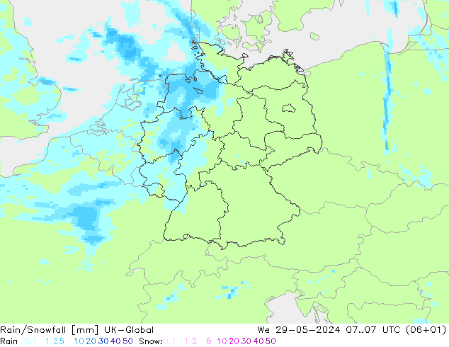 Rain/Snowfall UK-Global 星期三 29.05.2024 07 UTC