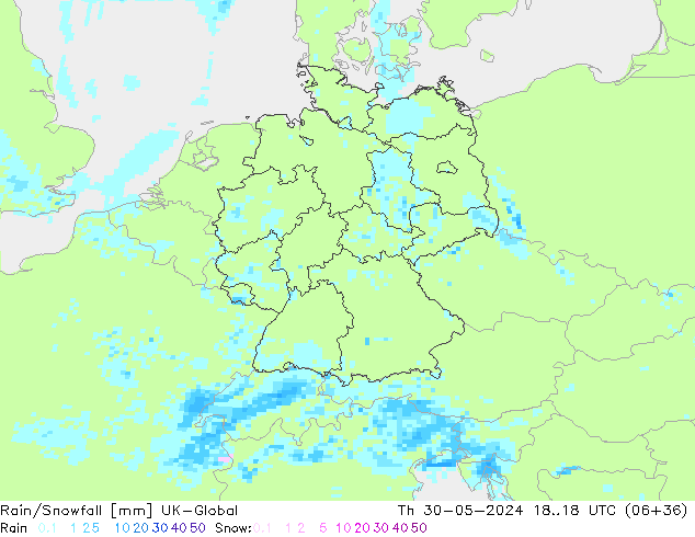 Rain/Snowfall UK-Global Per 30.05.2024 18 UTC