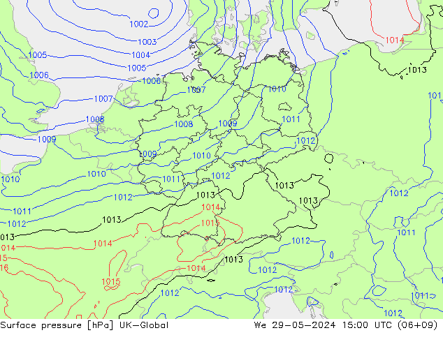 Surface pressure UK-Global We 29.05.2024 15 UTC