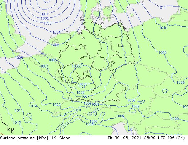 Surface pressure UK-Global Th 30.05.2024 06 UTC