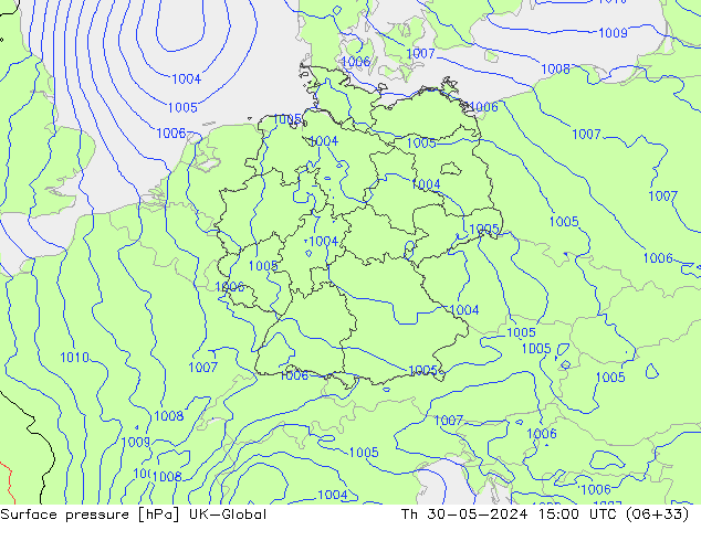 Pressione al suolo UK-Global gio 30.05.2024 15 UTC