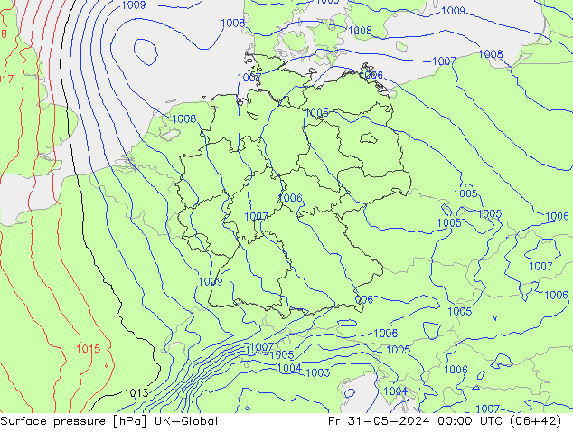 Pressione al suolo UK-Global ven 31.05.2024 00 UTC