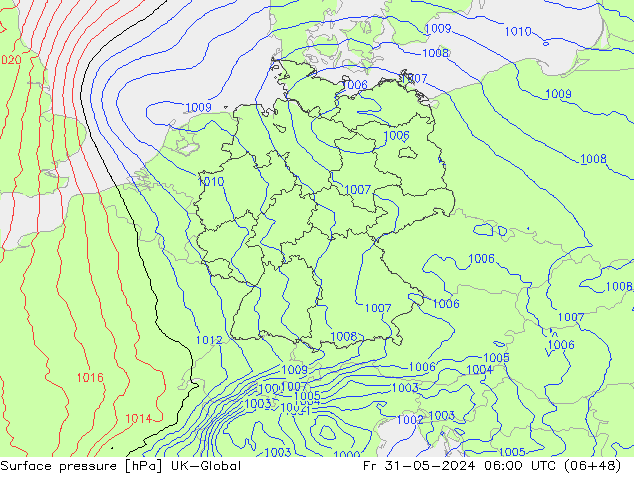 Atmosférický tlak UK-Global Pá 31.05.2024 06 UTC