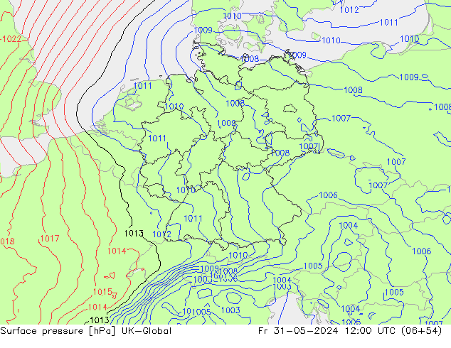 Atmosférický tlak UK-Global Pá 31.05.2024 12 UTC