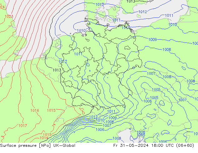 Surface pressure UK-Global Fr 31.05.2024 18 UTC