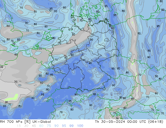 RH 700 hPa UK-Global Čt 30.05.2024 00 UTC