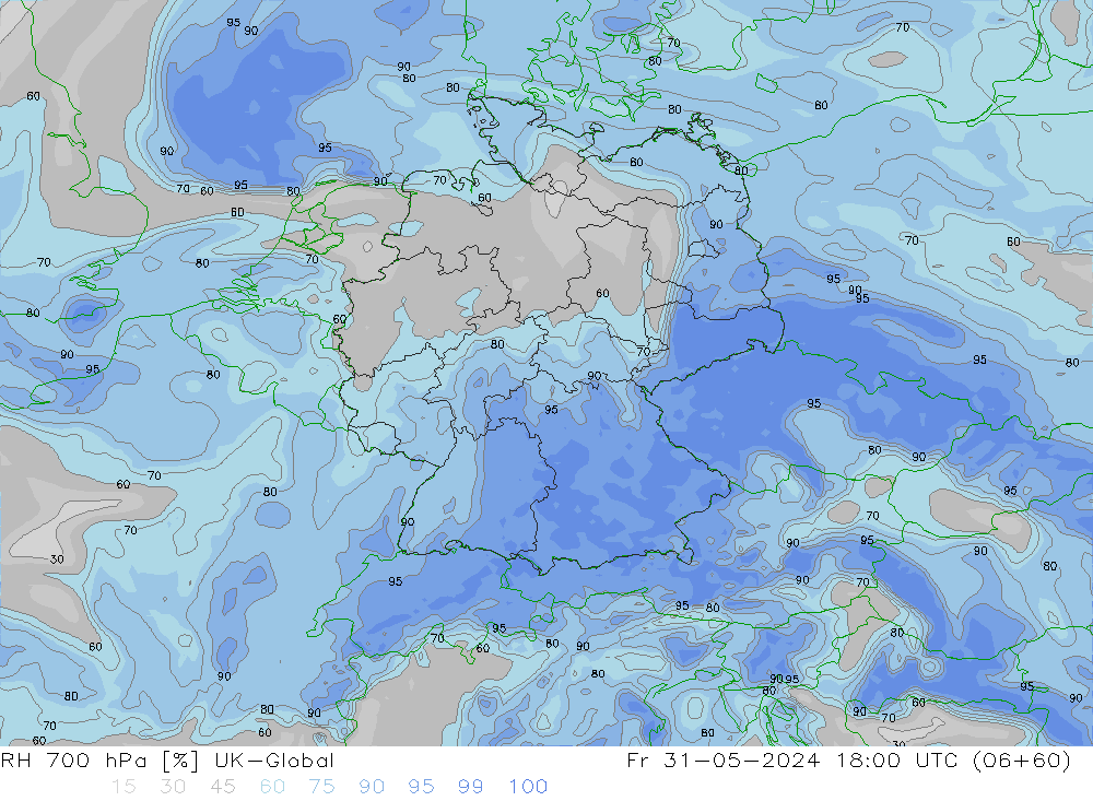 RH 700 hPa UK-Global Sex 31.05.2024 18 UTC