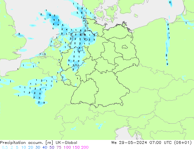 Precipitation accum. UK-Global We 29.05.2024 07 UTC