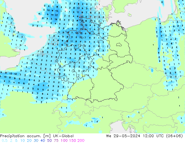 Precipitation accum. UK-Global Qua 29.05.2024 12 UTC