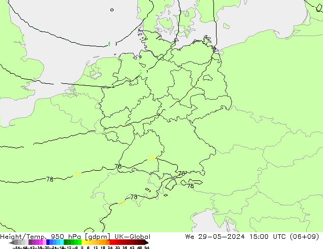 Height/Temp. 950 hPa UK-Global We 29.05.2024 15 UTC