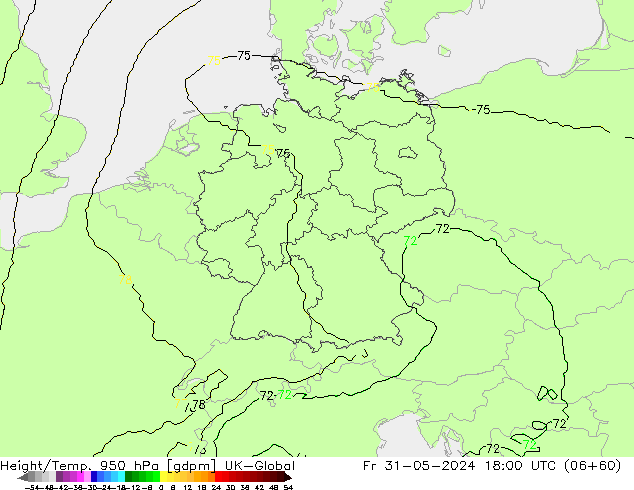 Height/Temp. 950 hPa UK-Global Fr 31.05.2024 18 UTC