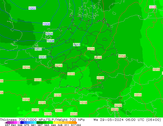 Thck 700-1000 hPa UK-Global mer 29.05.2024 06 UTC