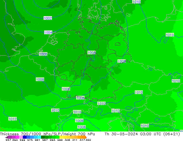 Thck 700-1000 hPa UK-Global  30.05.2024 03 UTC