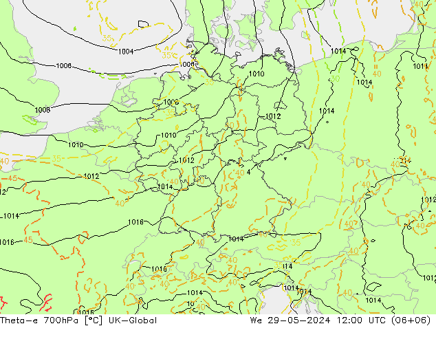 Theta-e 700hPa UK-Global wo 29.05.2024 12 UTC