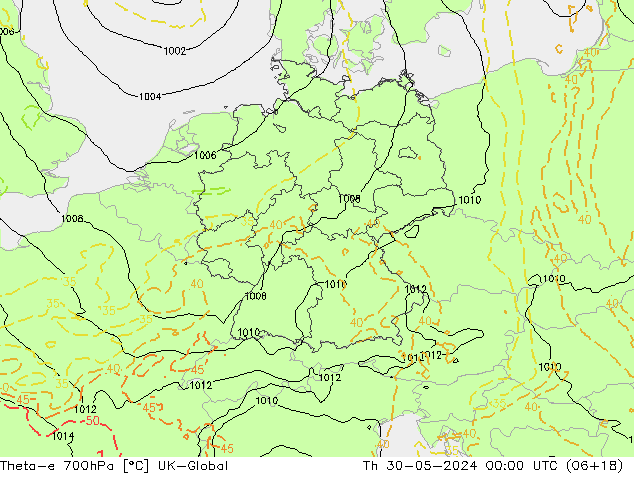 Theta-e 700hPa UK-Global  30.05.2024 00 UTC