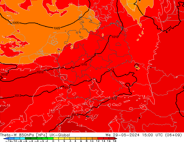 Theta-W 850hPa UK-Global We 29.05.2024 15 UTC