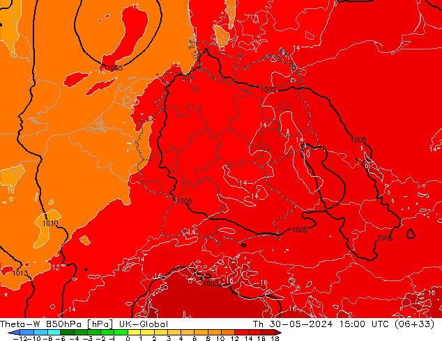Theta-W 850hPa UK-Global Per 30.05.2024 15 UTC
