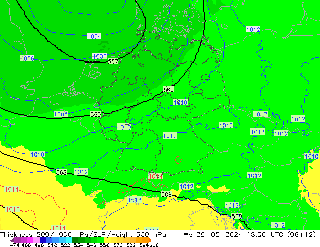 Thck 500-1000hPa UK-Global śro. 29.05.2024 18 UTC